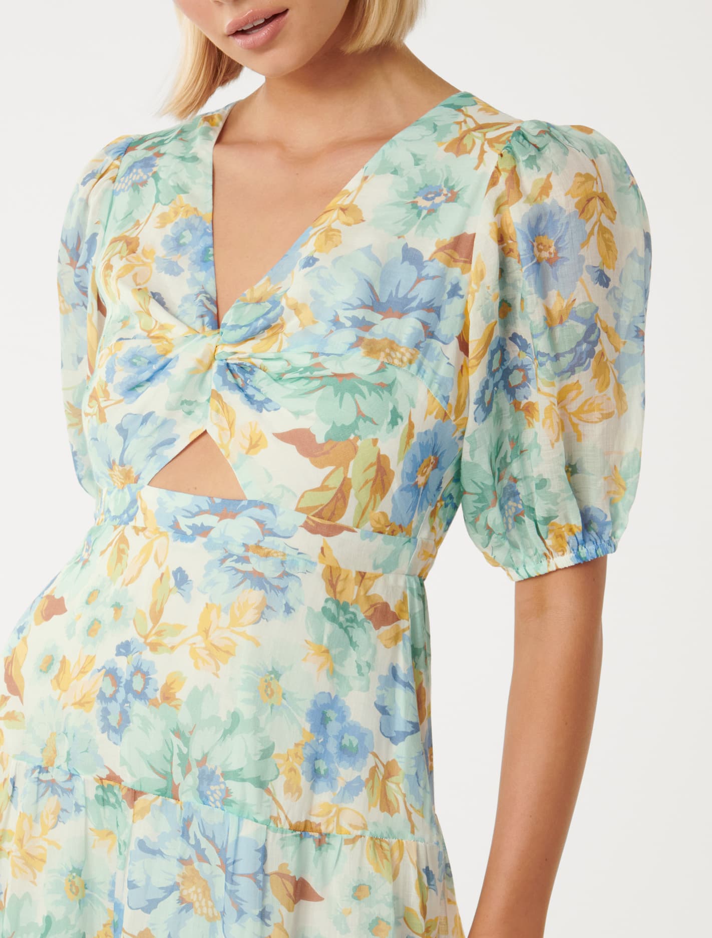 Irina Twist Front Midi Dress Blue Elmhurst Flora