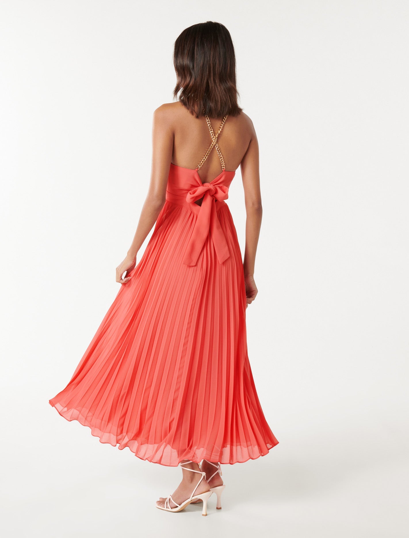 Chloe Petite Halter Midi Dress Coral Crush