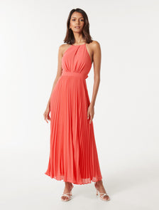 Chloe Petite Halter Midi Dress Coral Crush