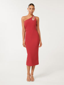 Jasmine Teardrop Bodycon Midi Dress Cherry Tomato