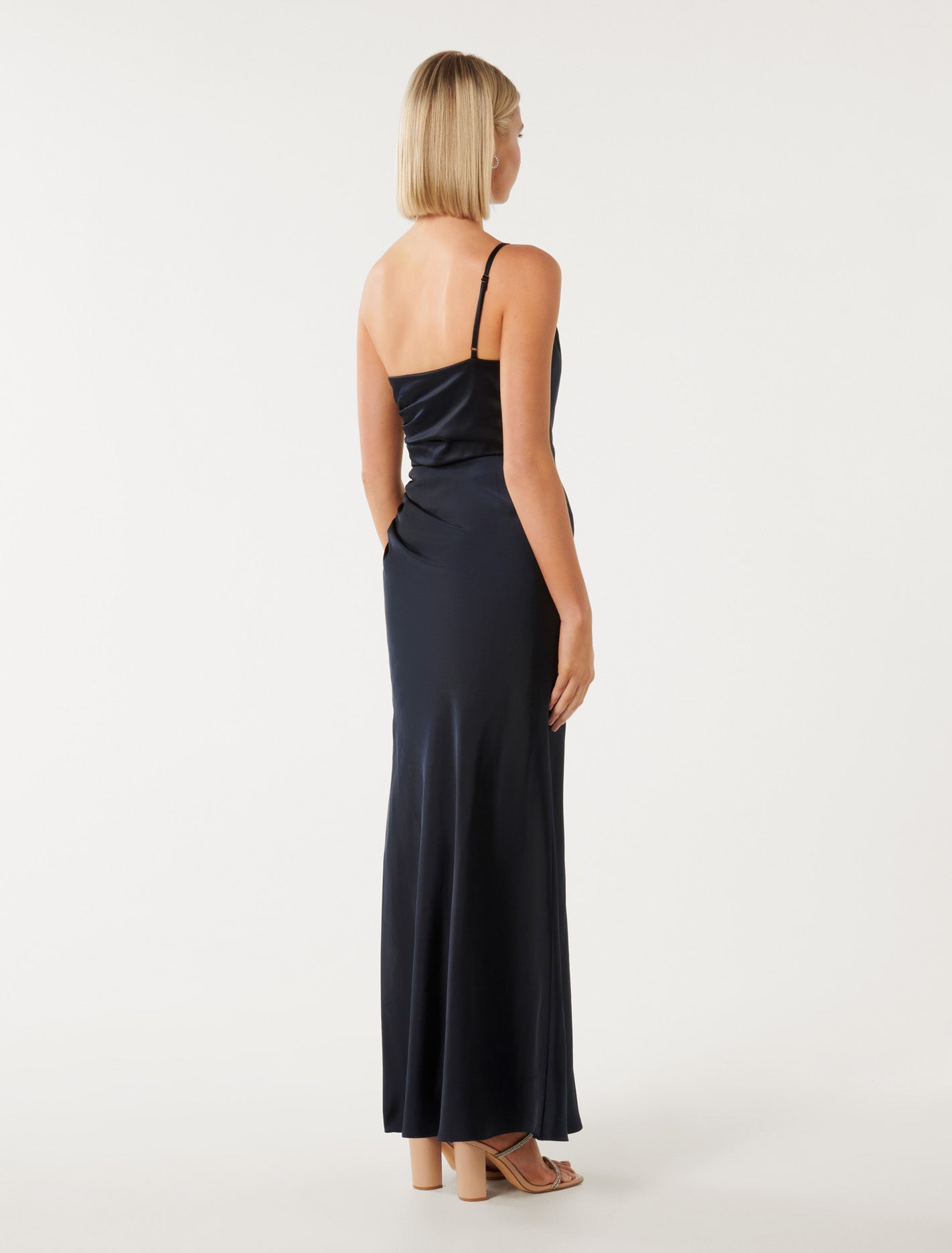 Kelly One Shoulder Satin Maxi Navy