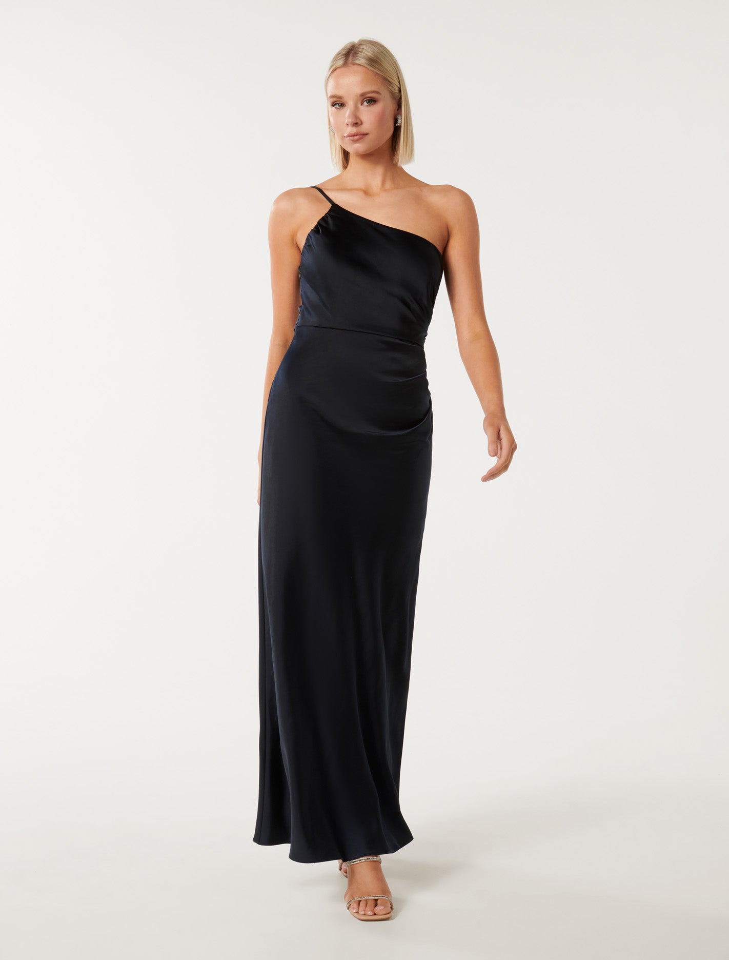 Kelly One Shoulder Satin Maxi Navy