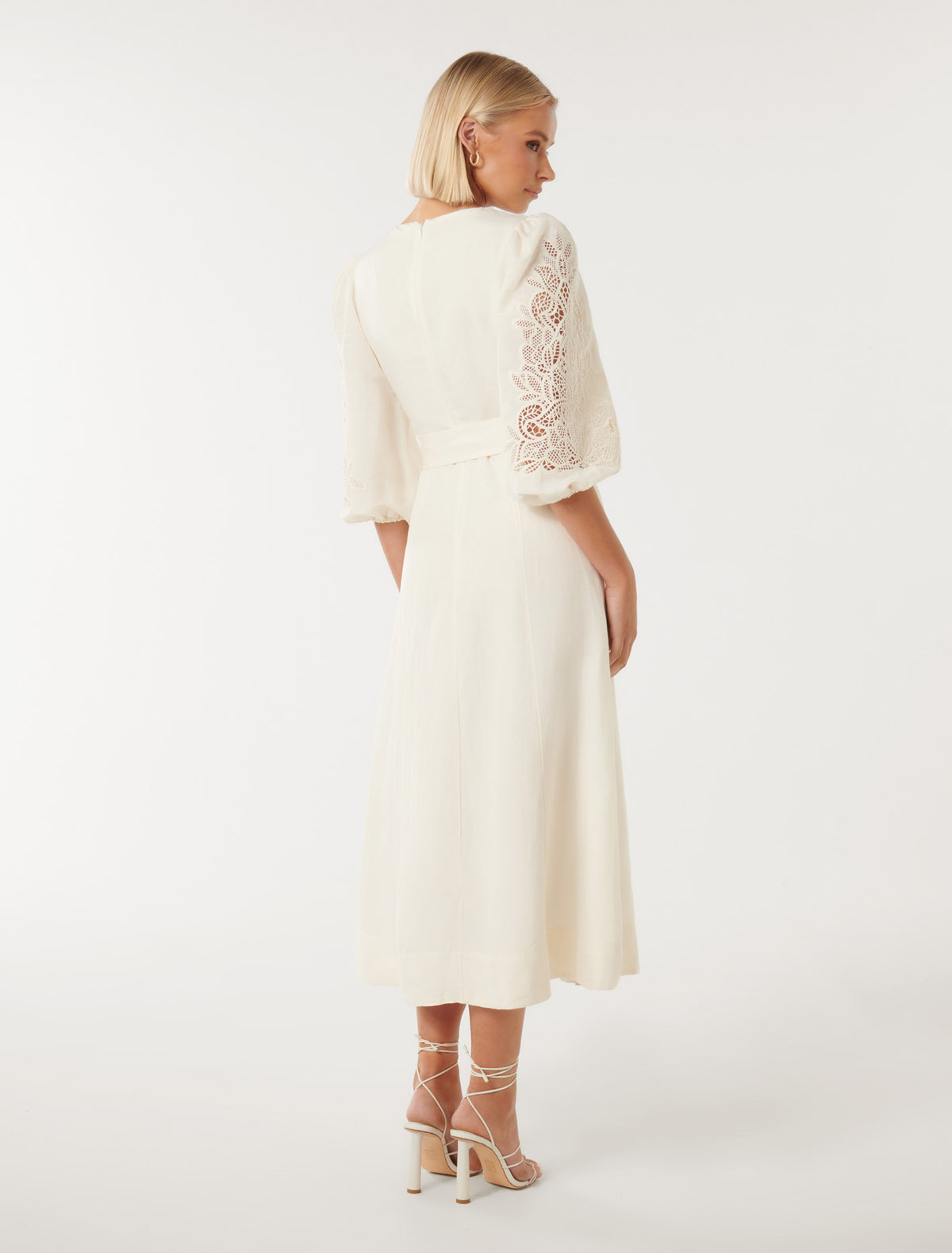 Delphi Lace Trim Midi Dress Porcelain