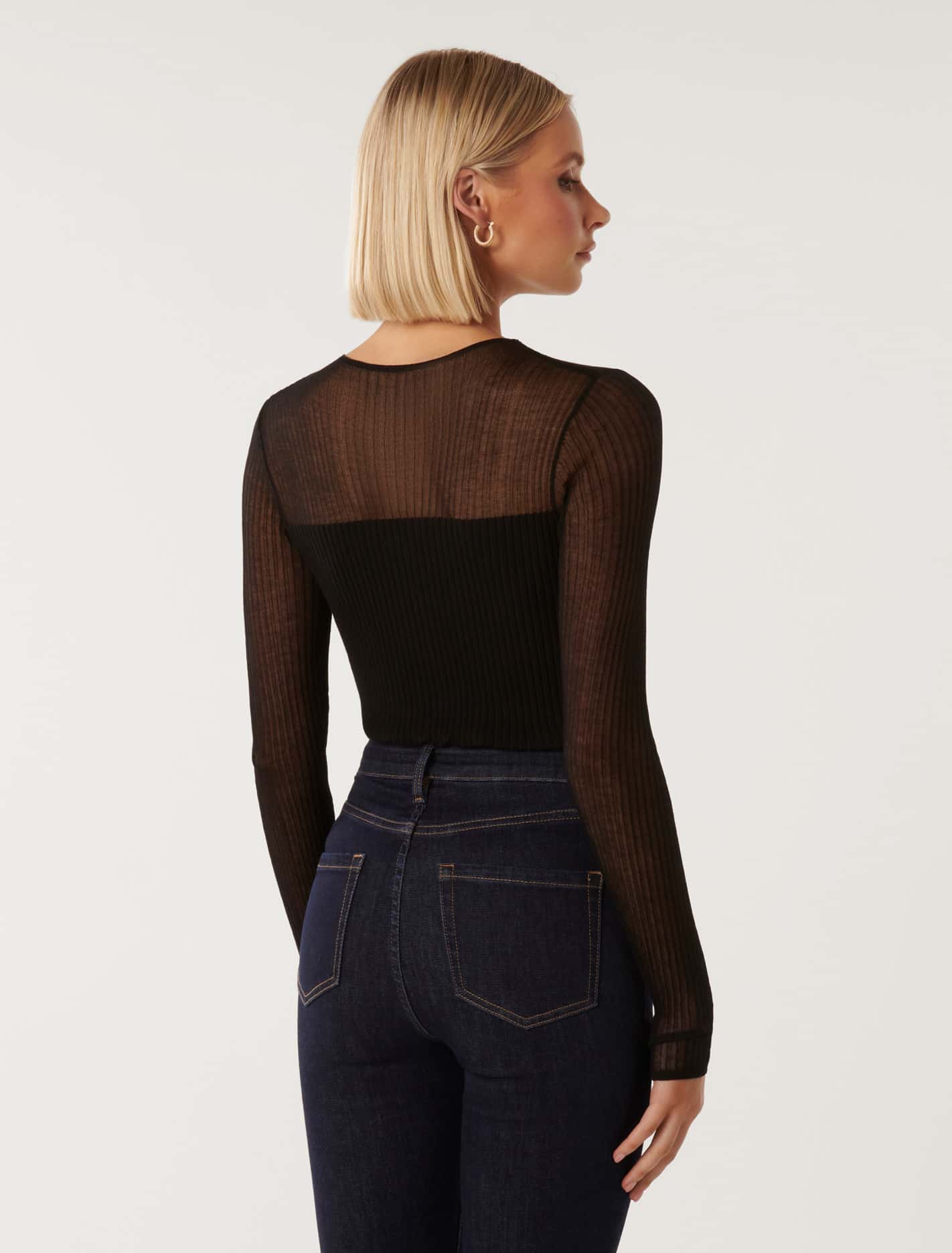 Brooke Sheer Mix Knit Top Black