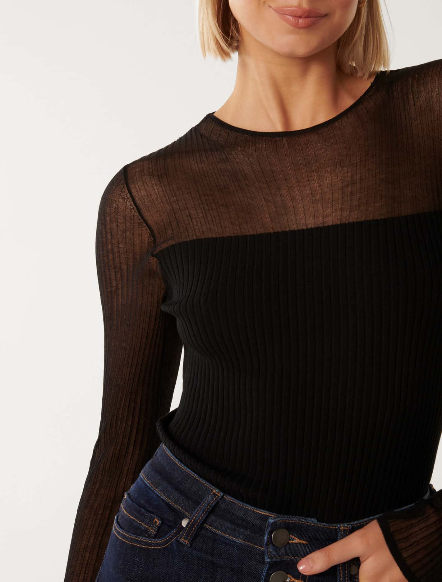 Brooke Sheer Mix Knit Top Black