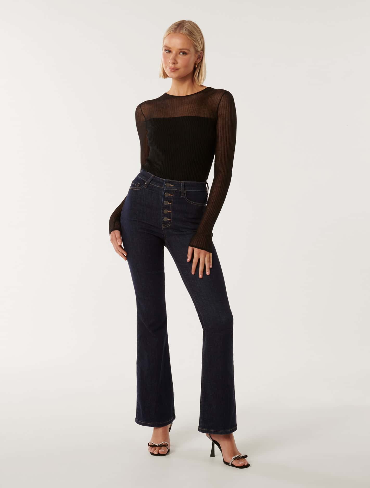 Brooke Sheer Mix Knit Top Black