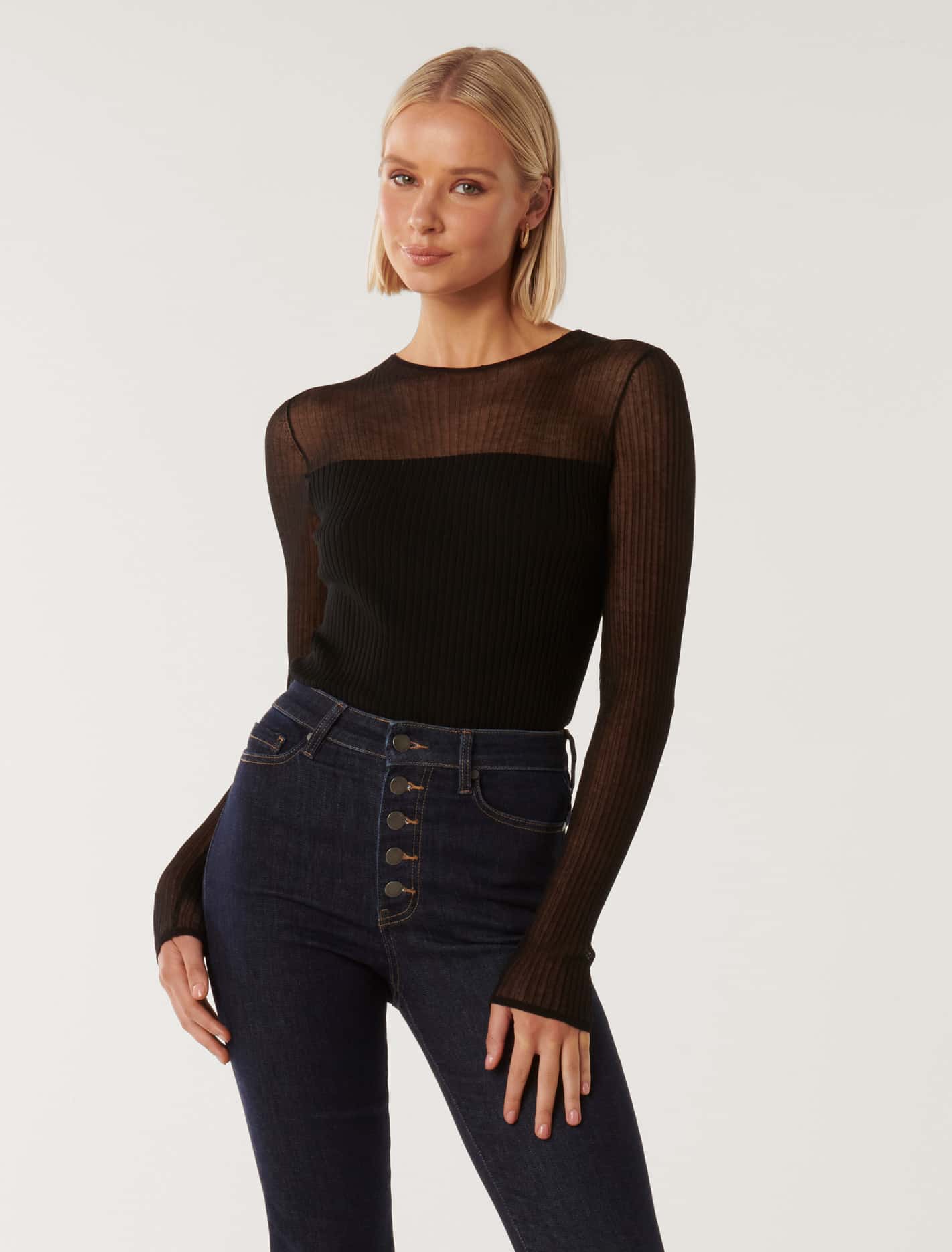 Brooke Sheer Mix Knit Top Black