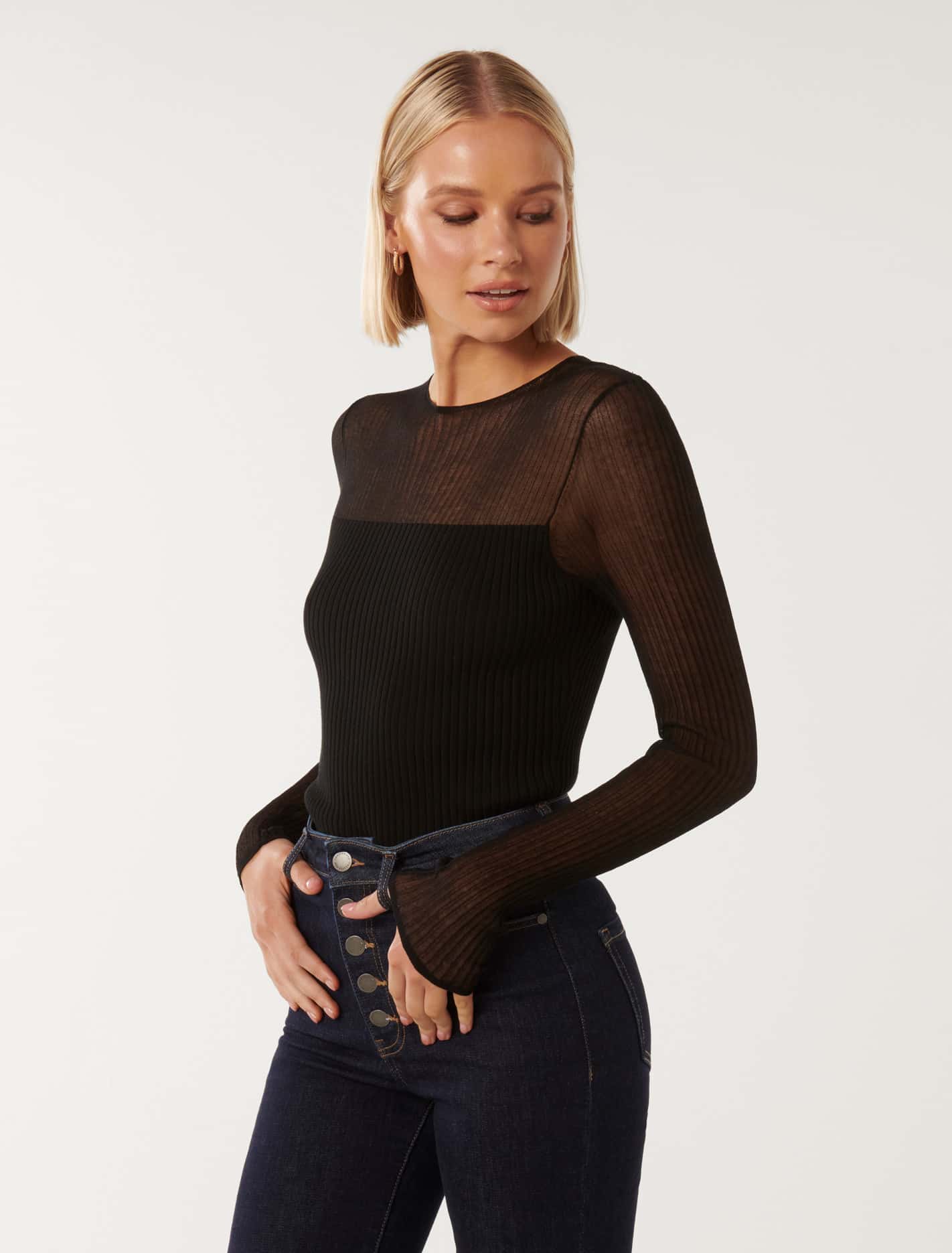 Brooke Sheer Mix Knit Top Black