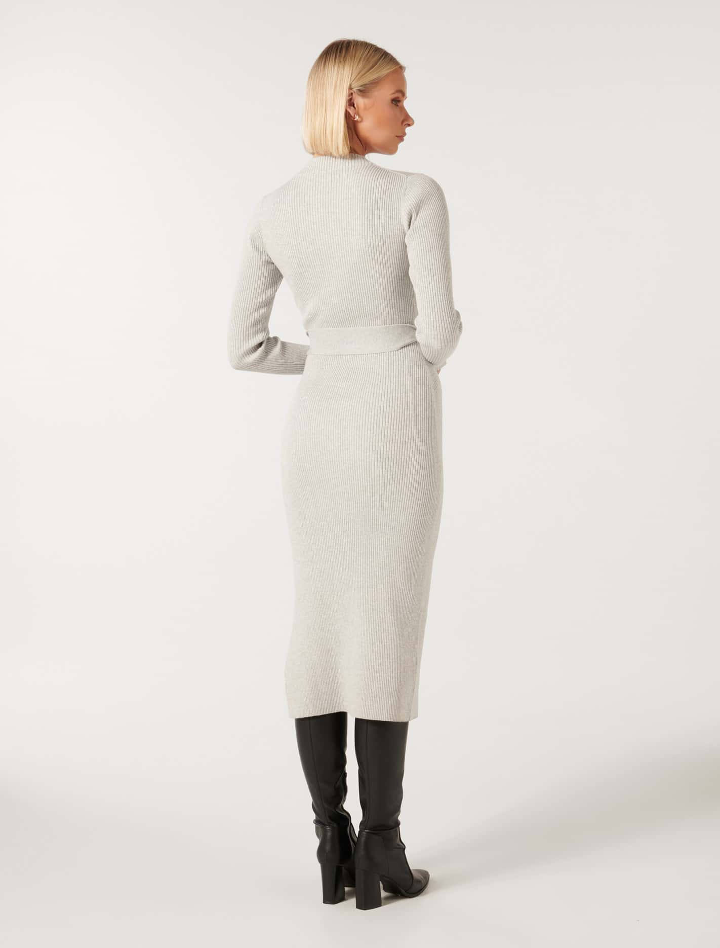Lily Rib Column Knit Dress Grey