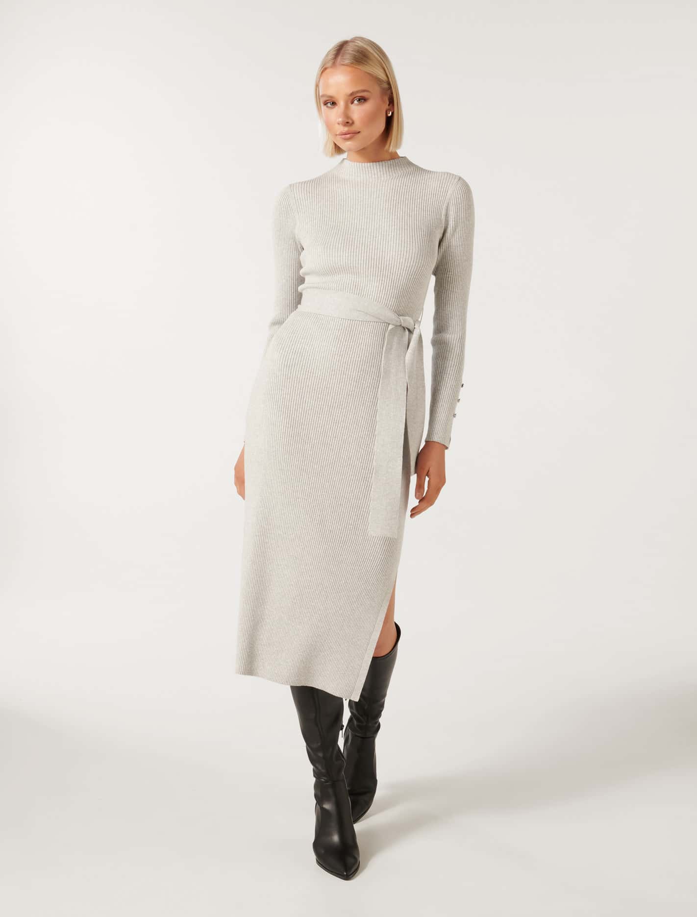 Lily Rib Column Knit Dress Grey