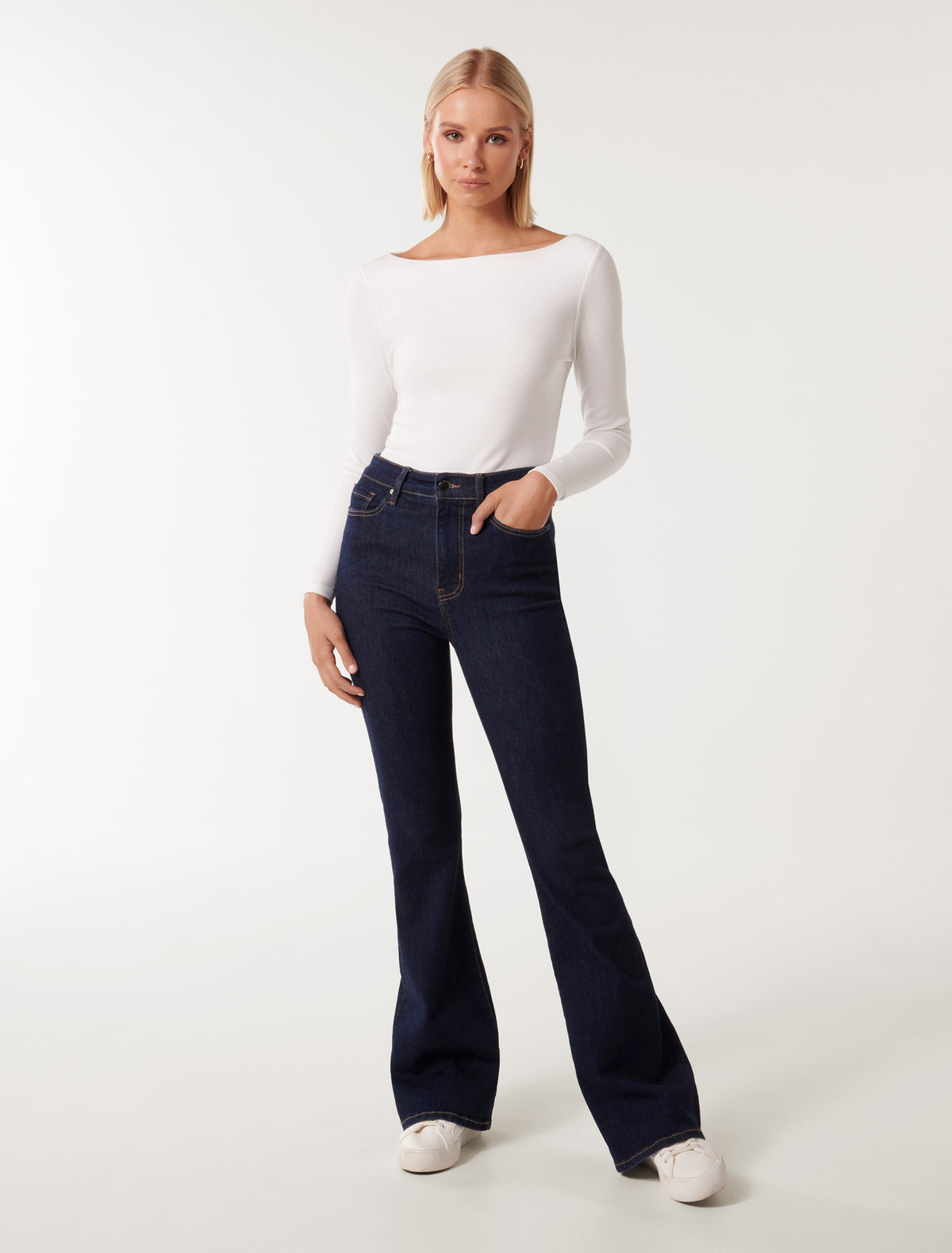 Brie Boat Neck Long Sleeve Top Porcelain