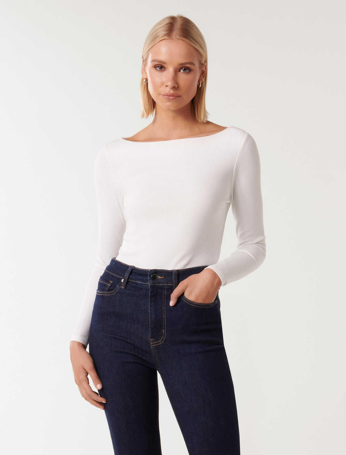Brie Boat Neck Long Sleeve Top Porcelain