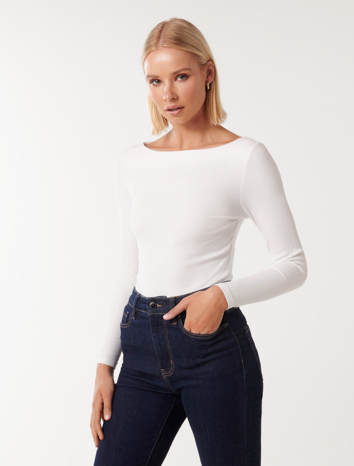 Brie Boat Neck Long Sleeve Top Porcelain