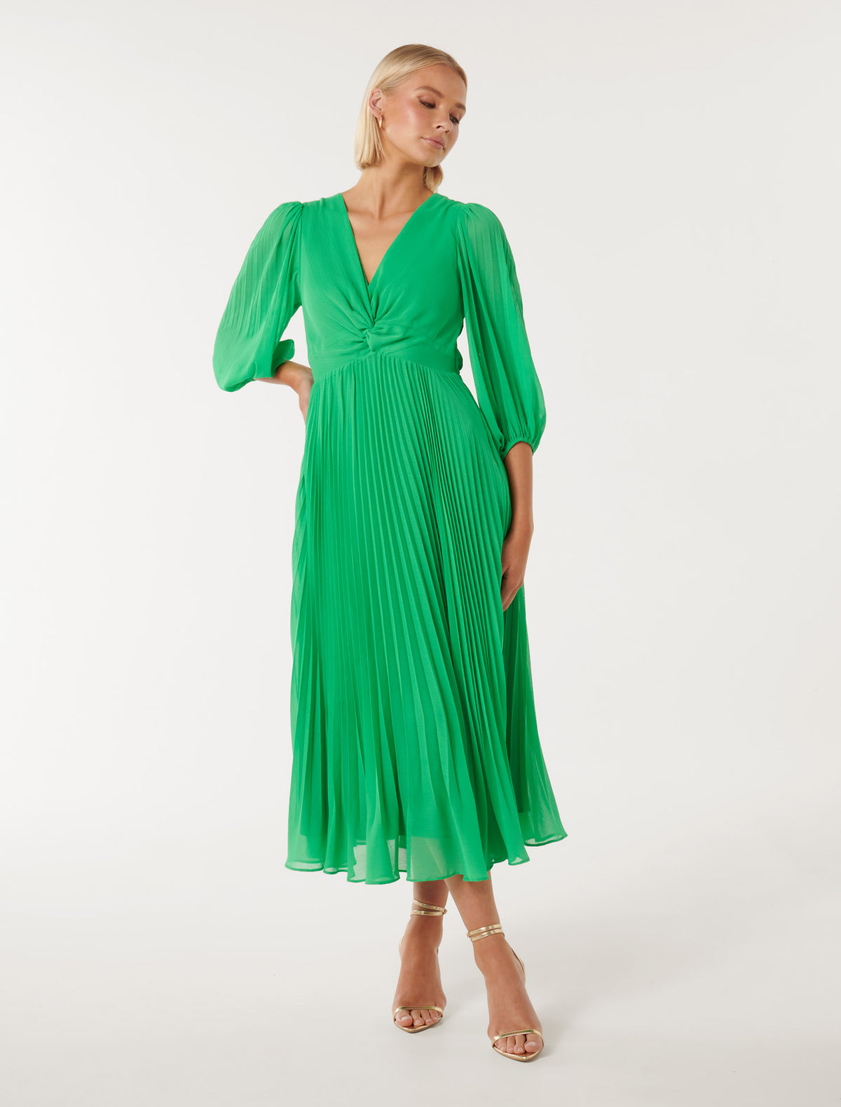 Viviana Twist Front Pleated Midi Energetic Jade