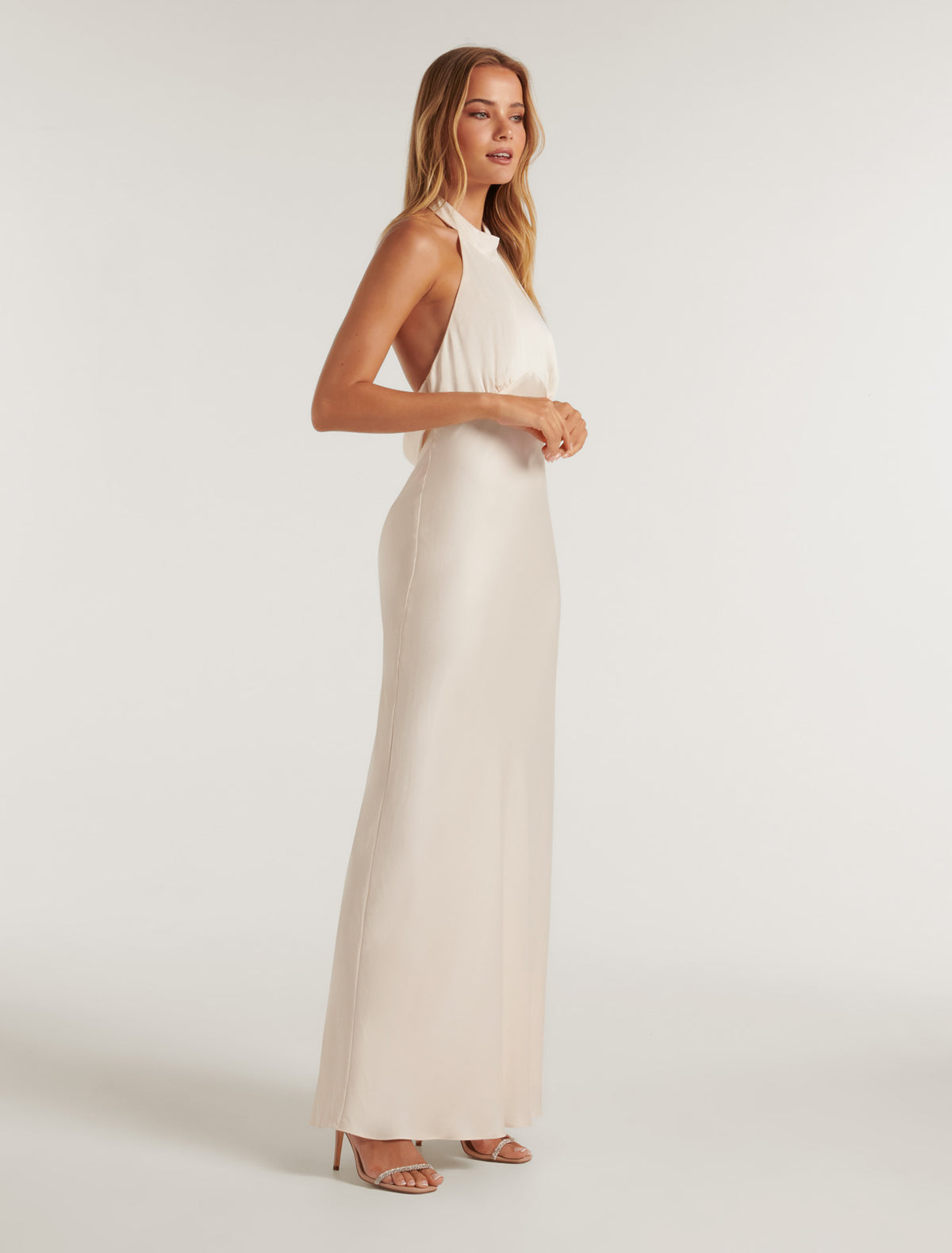 Yasmina Halter Neck Satin Gown Ivory