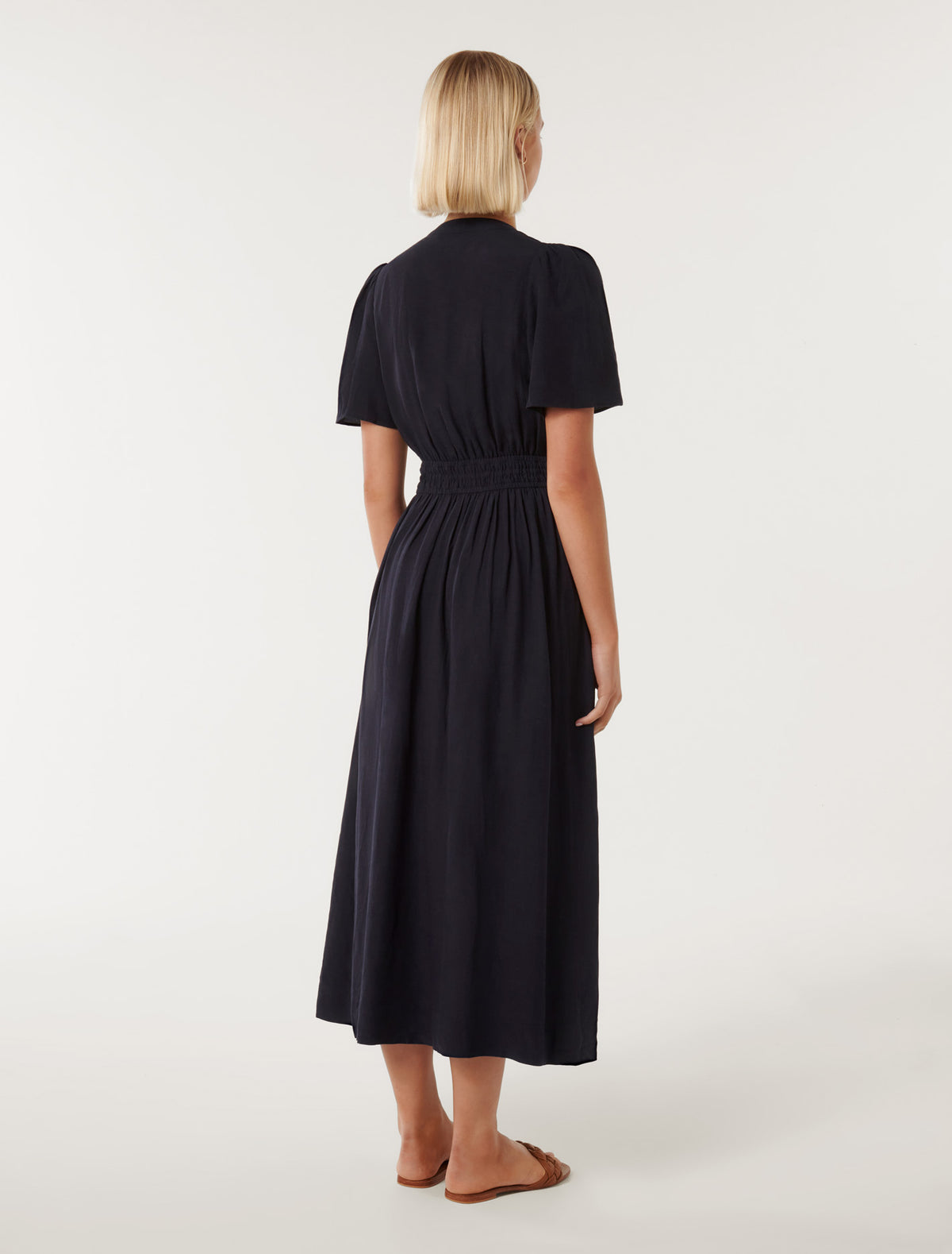 Tessa Elastic Waist Midi Dress Navy