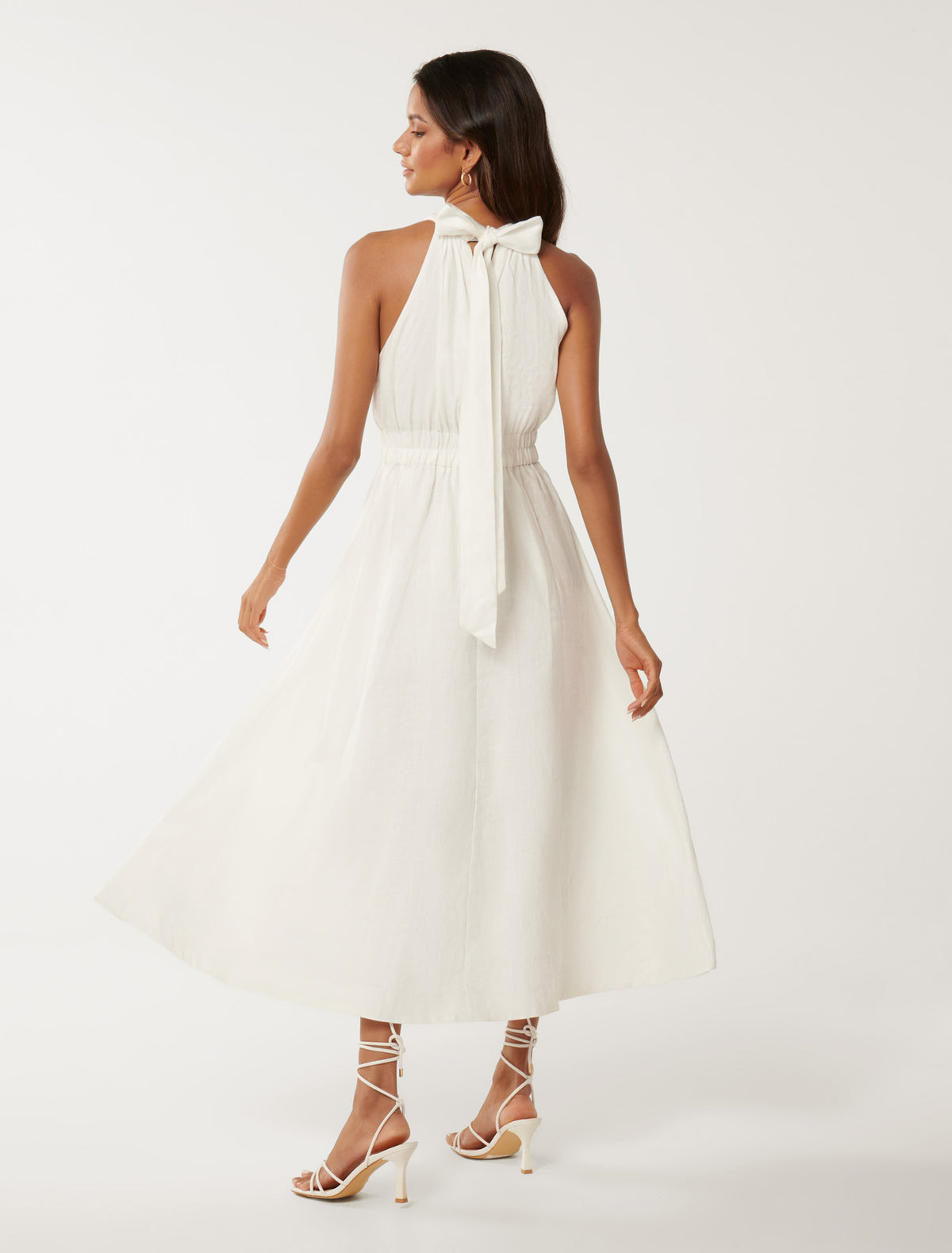 Magnolia Petite High Neck Linen Midi Porcelain
