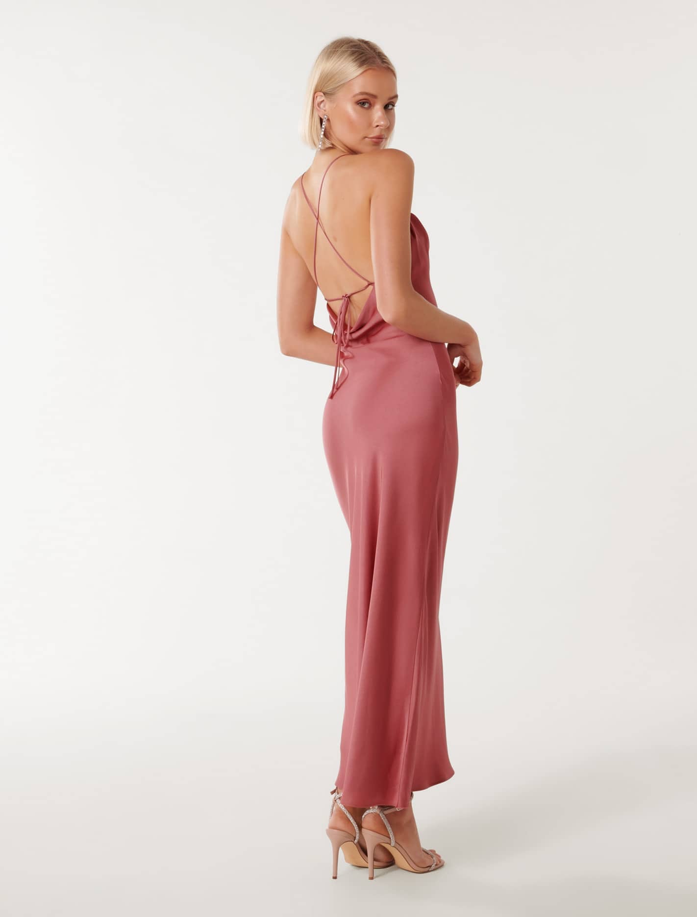 Ruby Petite Tie Back Satin Maxi Saturated Rose
