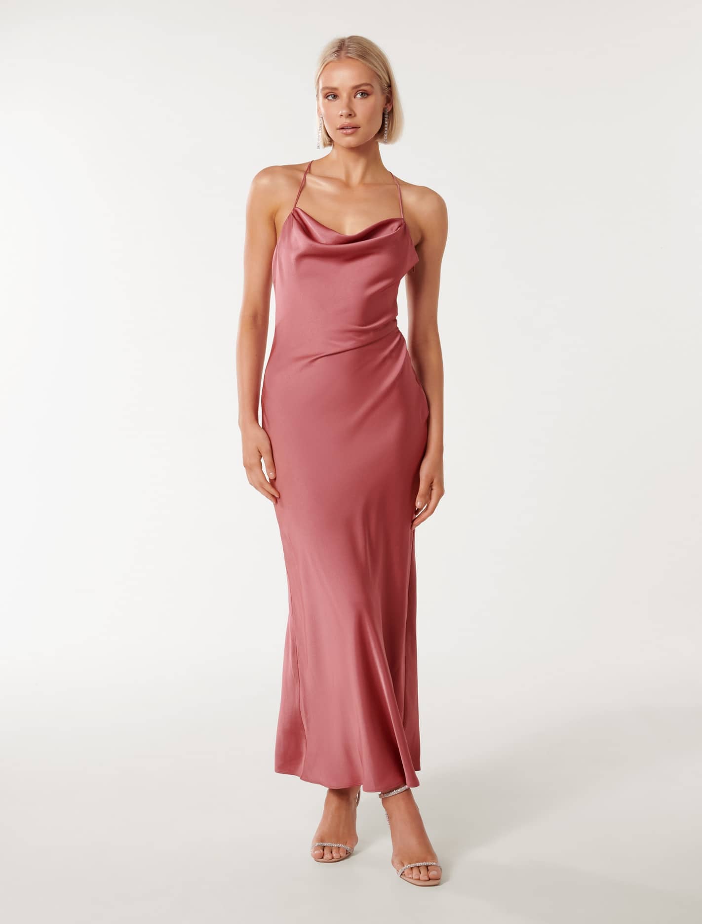 Ruby Petite Tie Back Satin Maxi Saturated Rose