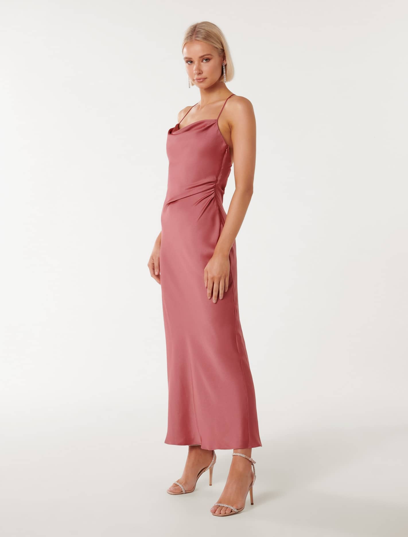 Ruby Petite Tie Back Satin Maxi Saturated Rose