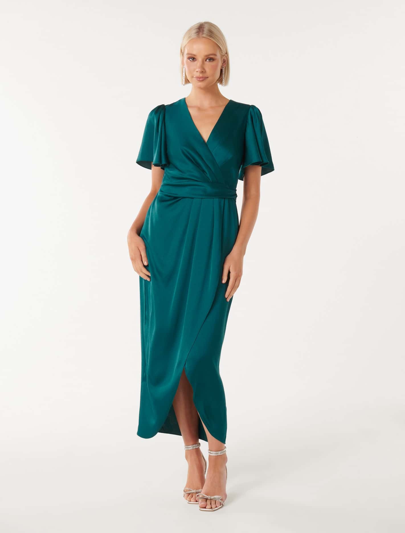 Estelle Flutter Sleeve Midi Dress Classic Teal