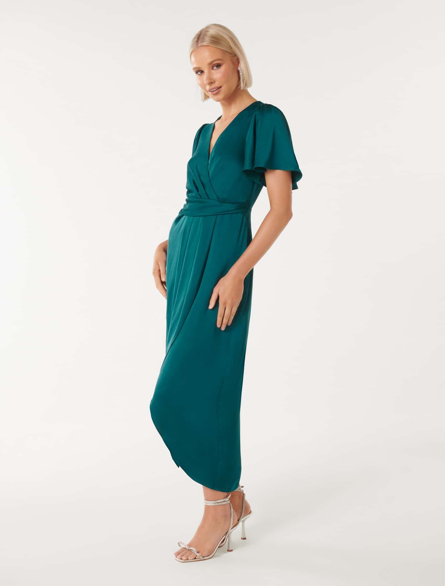 Estelle Flutter Sleeve Midi Dress Classic Teal