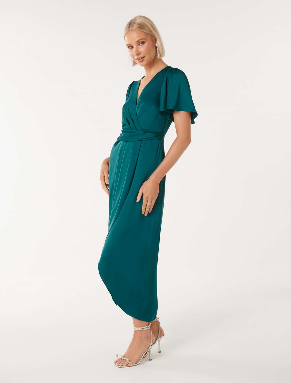Estelle Flutter Sleeve Midi Dress Classic Teal