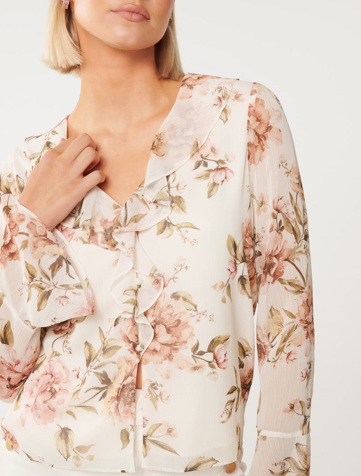 Ida Ruffle Blouse Blush Petra Floral