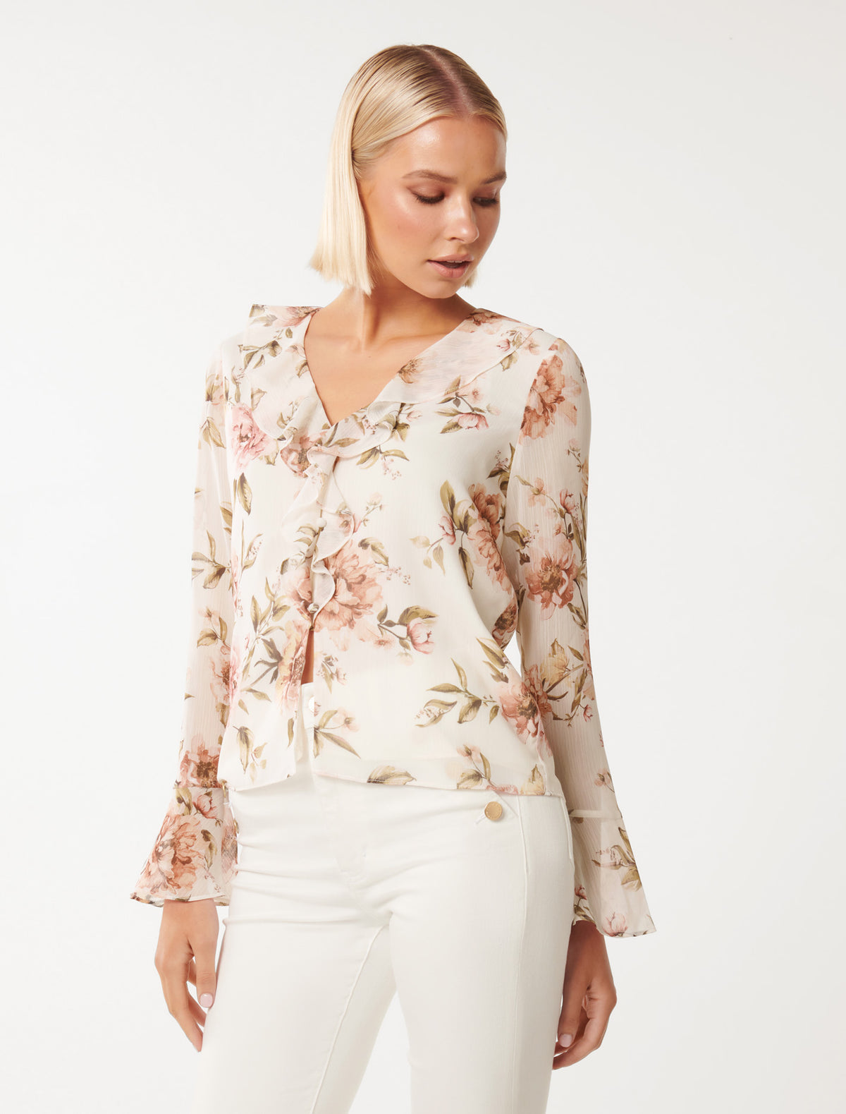 Ida Ruffle Blouse Blush Petra Floral
