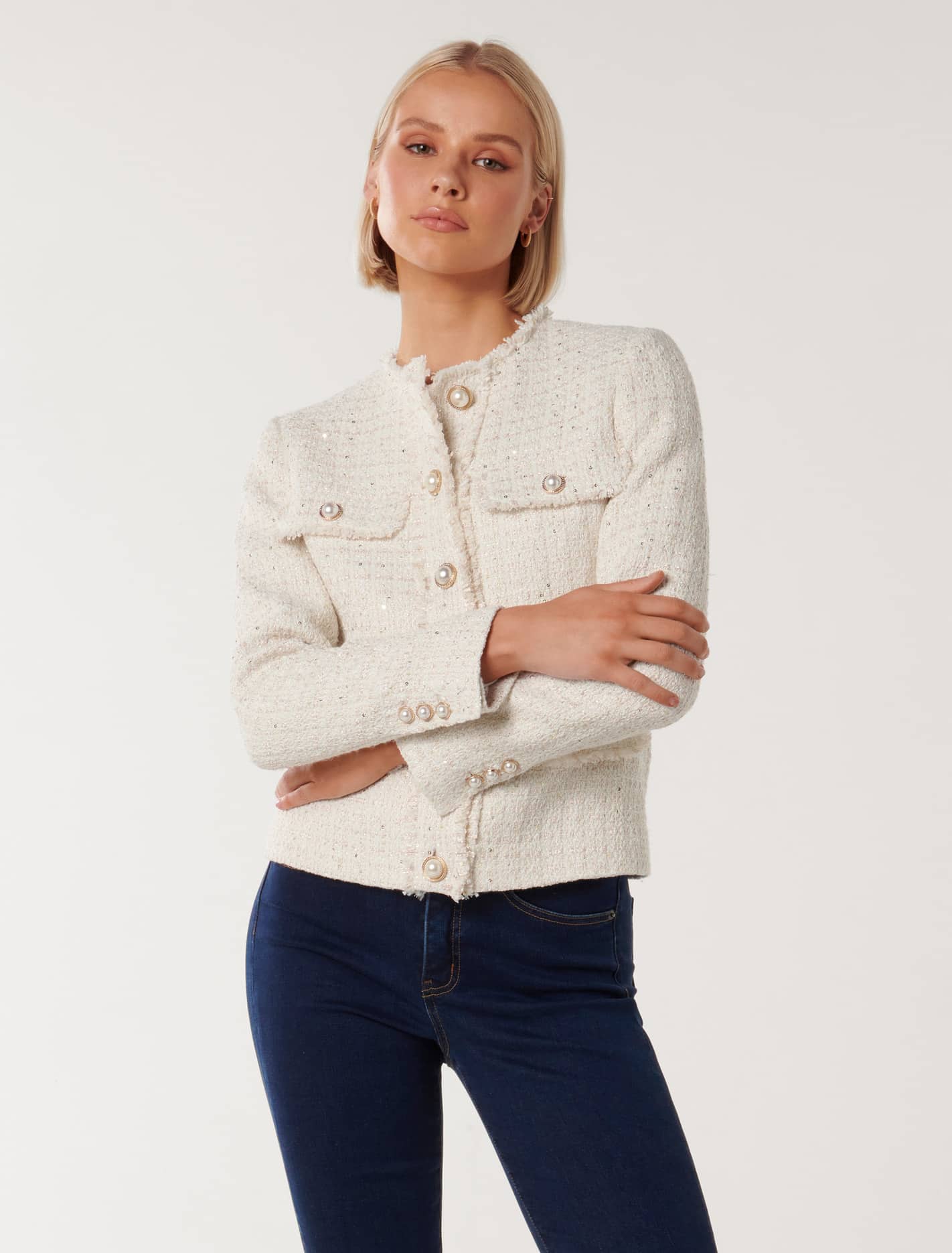Cameron Boucle Jacket Cream Sequin Suit