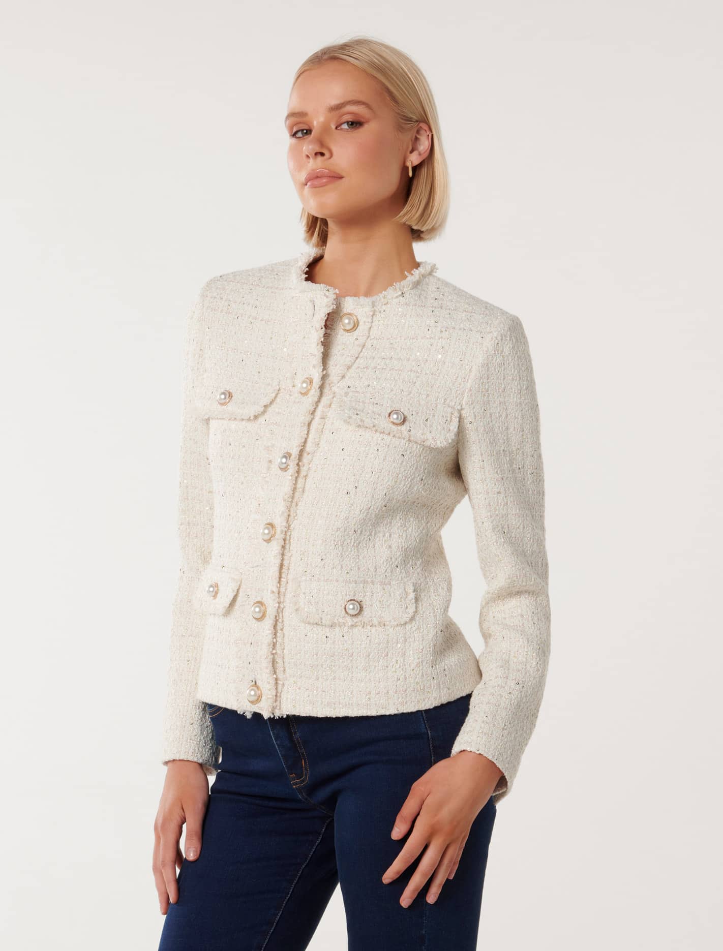 Cameron Boucle Jacket Cream Sequin Suit