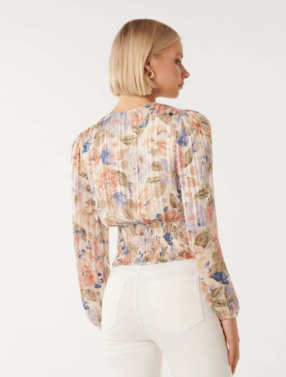 Leighton Printed Self Stripe Blouse Blue Colvin Floral