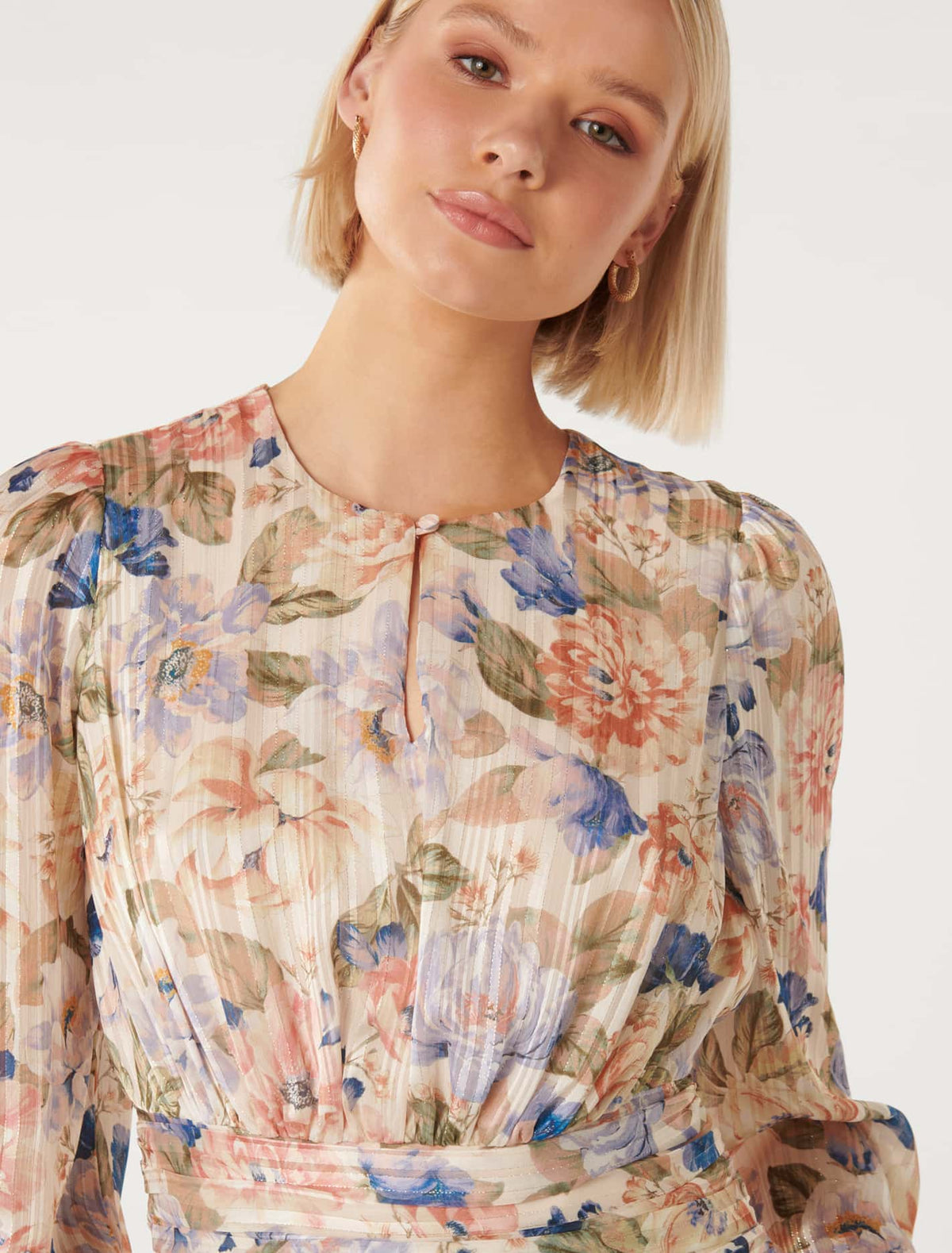 Leighton Printed Self Stripe Blouse Blue Colvin Floral