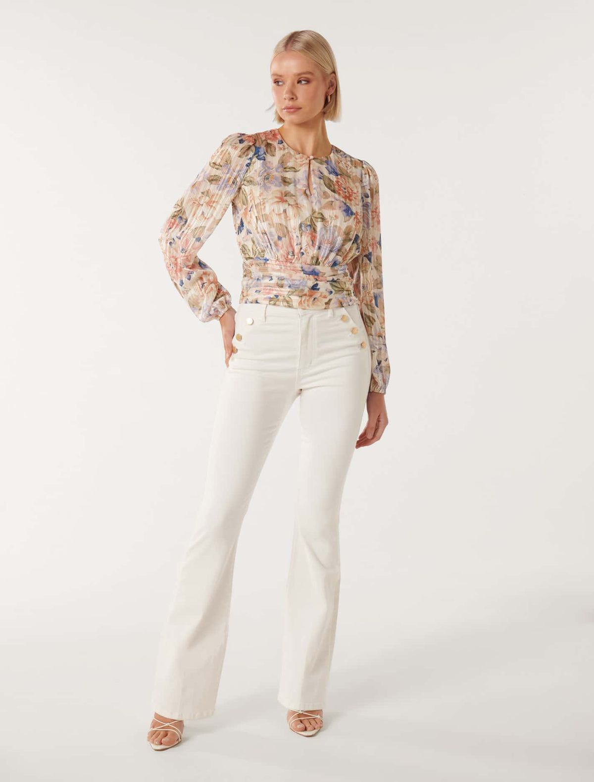 Leighton Printed Self Stripe Blouse Blue Colvin Floral