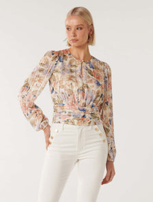Leighton Printed Self Stripe Blouse Blue Colvin Floral