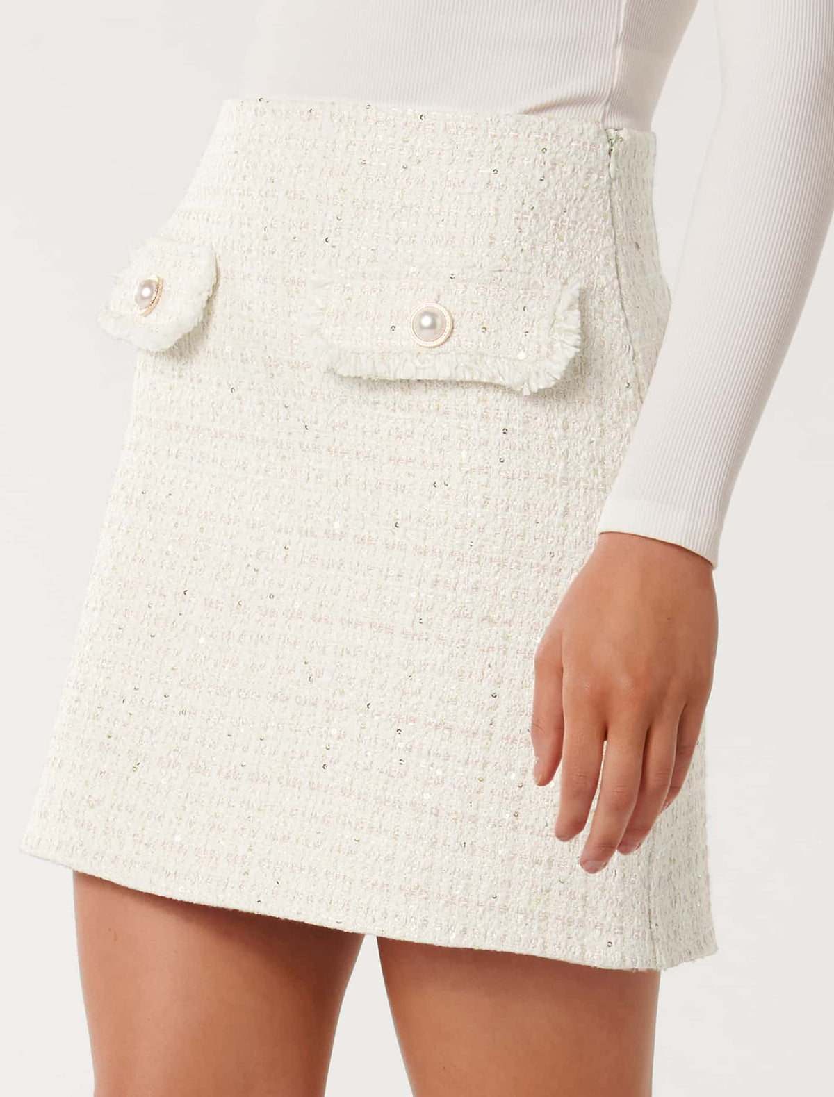 Cameron Boucle Mini Skirt Cream Sequin Suit