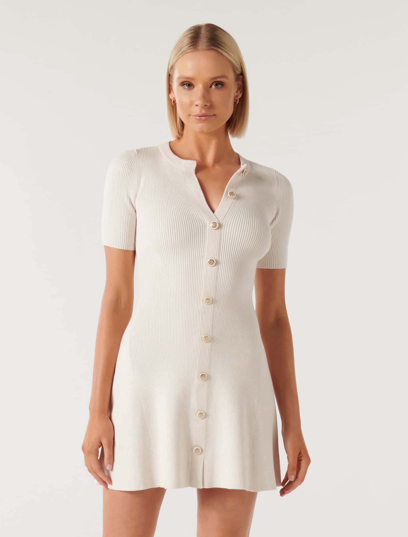 Jolie S/S Button Down Mini Knit Dress Cream