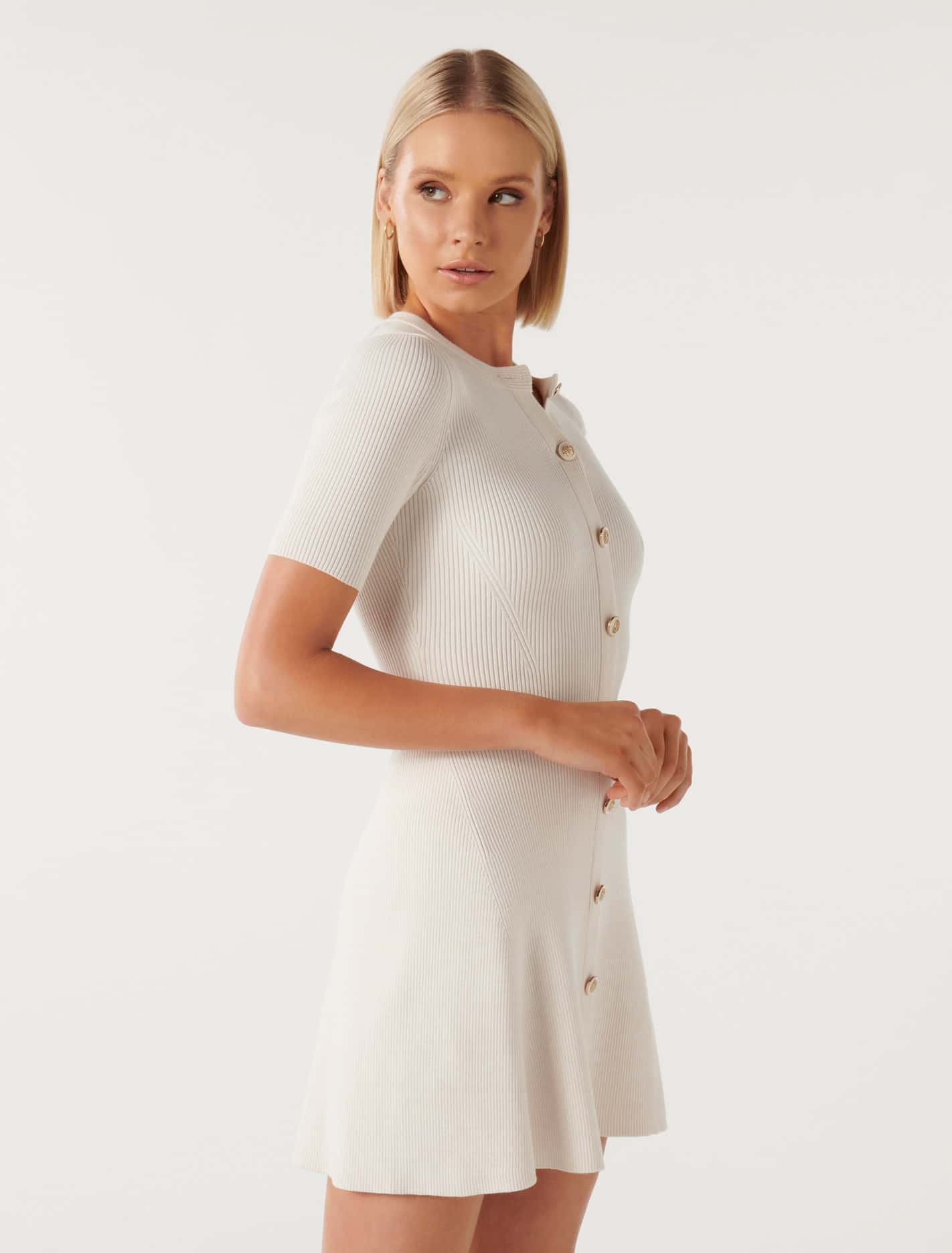 Jolie S/S Button Down Mini Knit Dress Cream