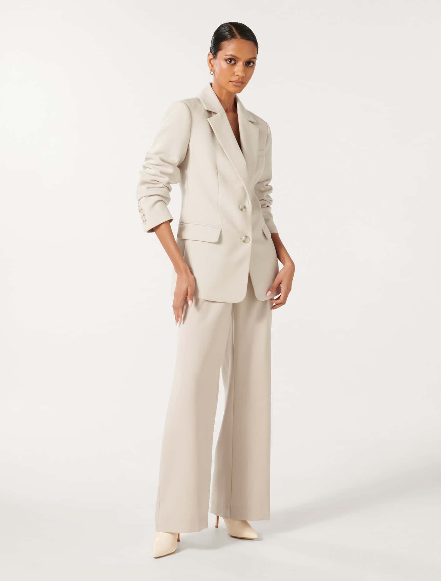 Tessa Petite Two Button Blazer Taupe Suit
