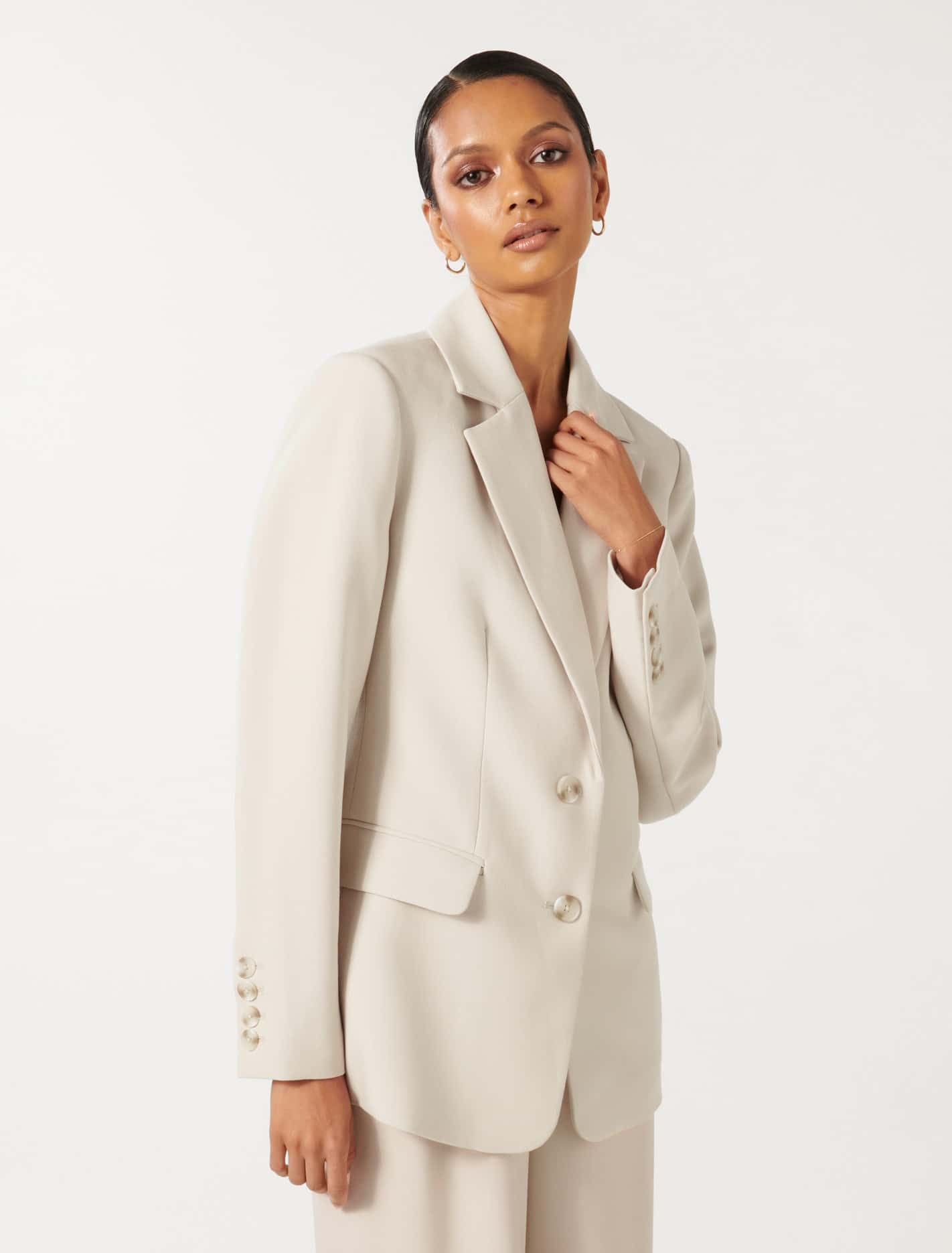Tessa Petite Two Button Blazer Taupe Suit