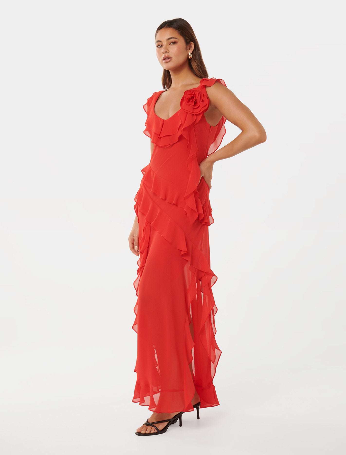 Olivia Ruffle Dress Chilli Red