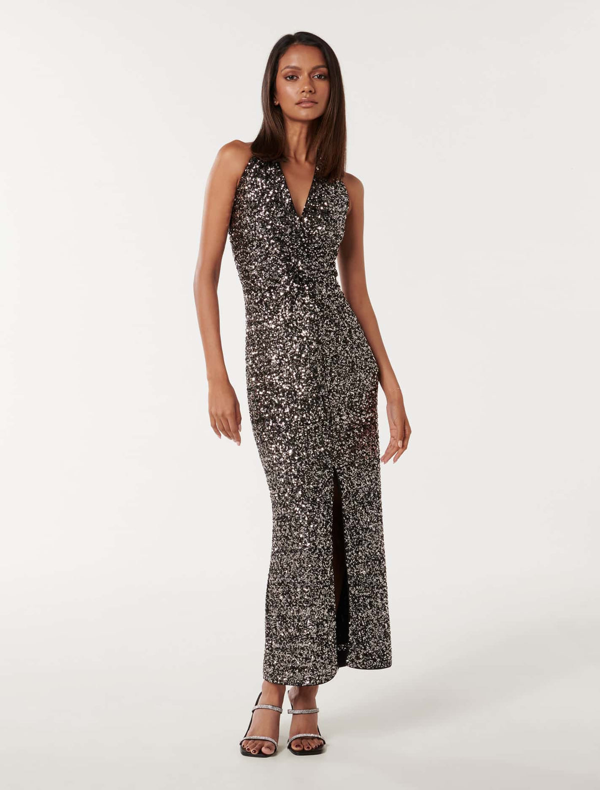 Brooke Petite Halter Neck Gown Black