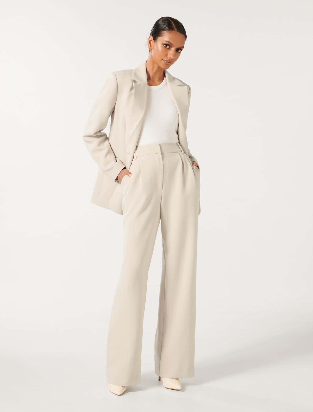 Tessa Petite Straight Leg Pant Taupe Suit