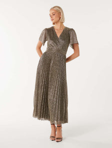 Short Sleeve Plisse Midi - Fabric booking Black & Gold