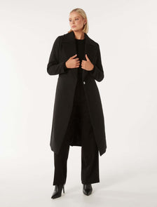 Amanda Belted Wrap Coat Black