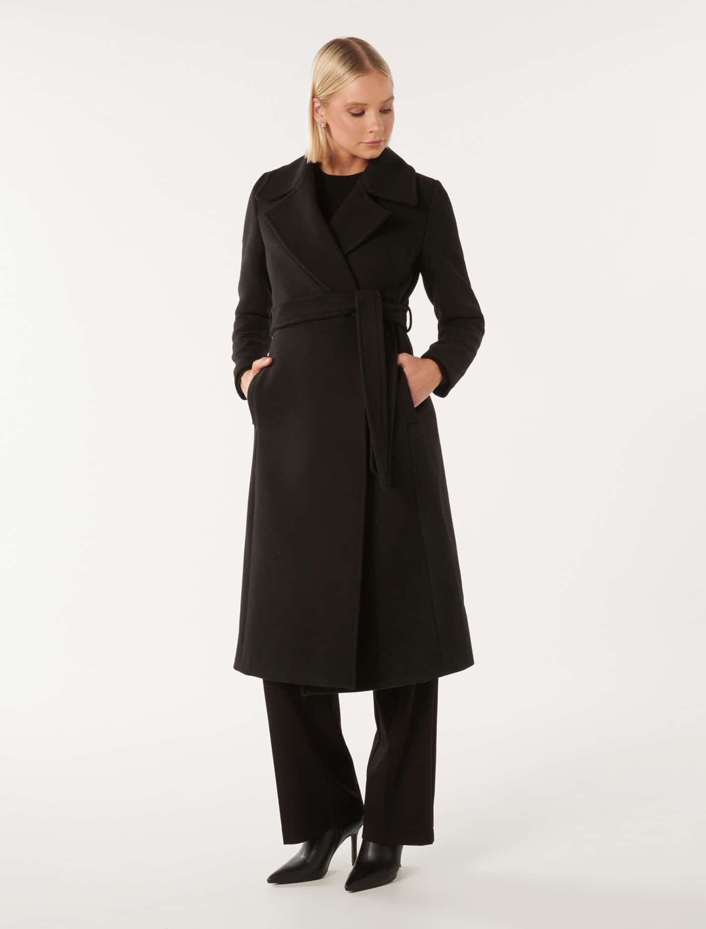 Amanda Belted Wrap Coat Black