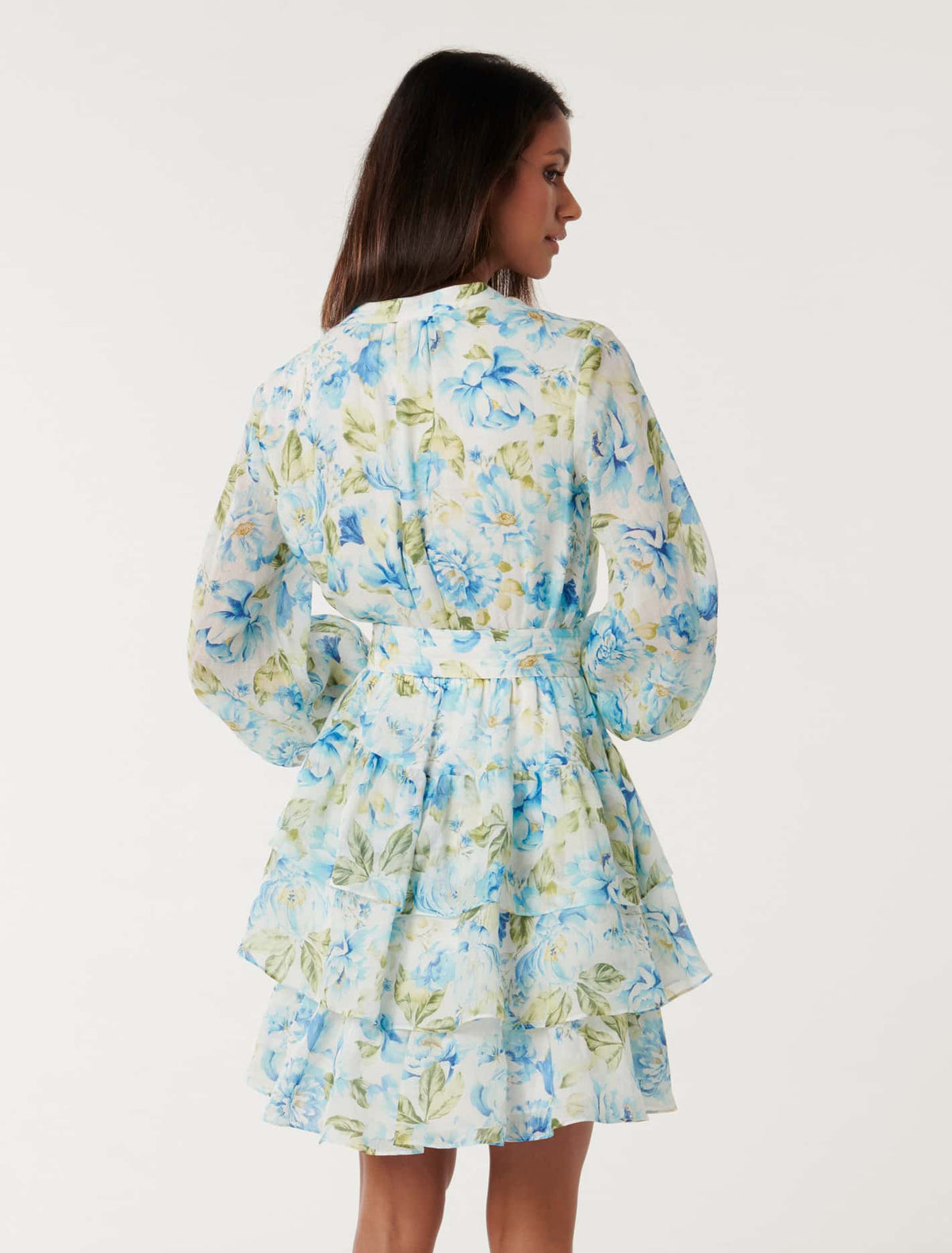 Caylee Petite Ruffle Mini Dress Aqua Colvin Floral