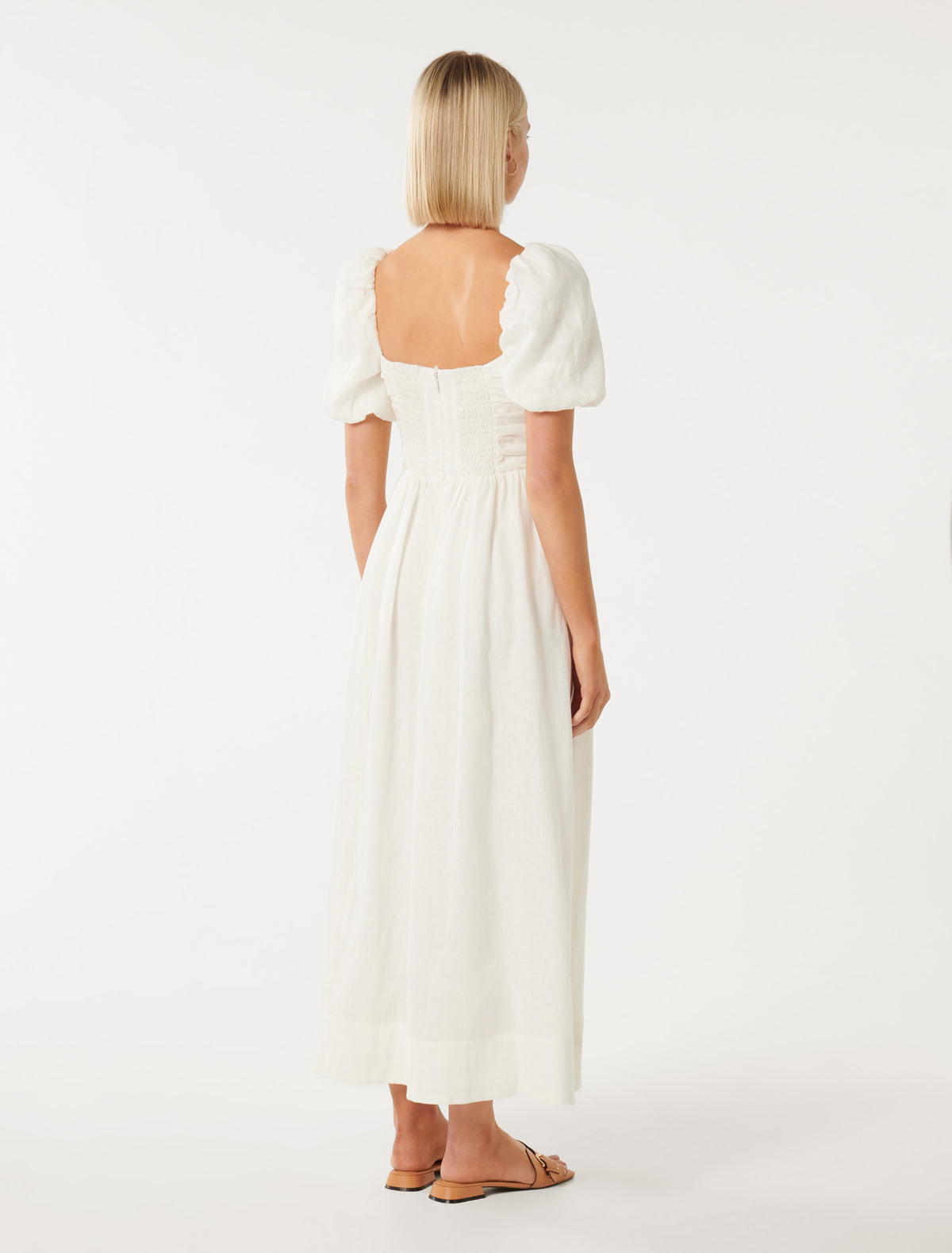 Destiny Ruched Bodice Midi Dress Porcelain