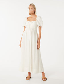 Destiny Ruched Bodice Midi Dress Porcelain