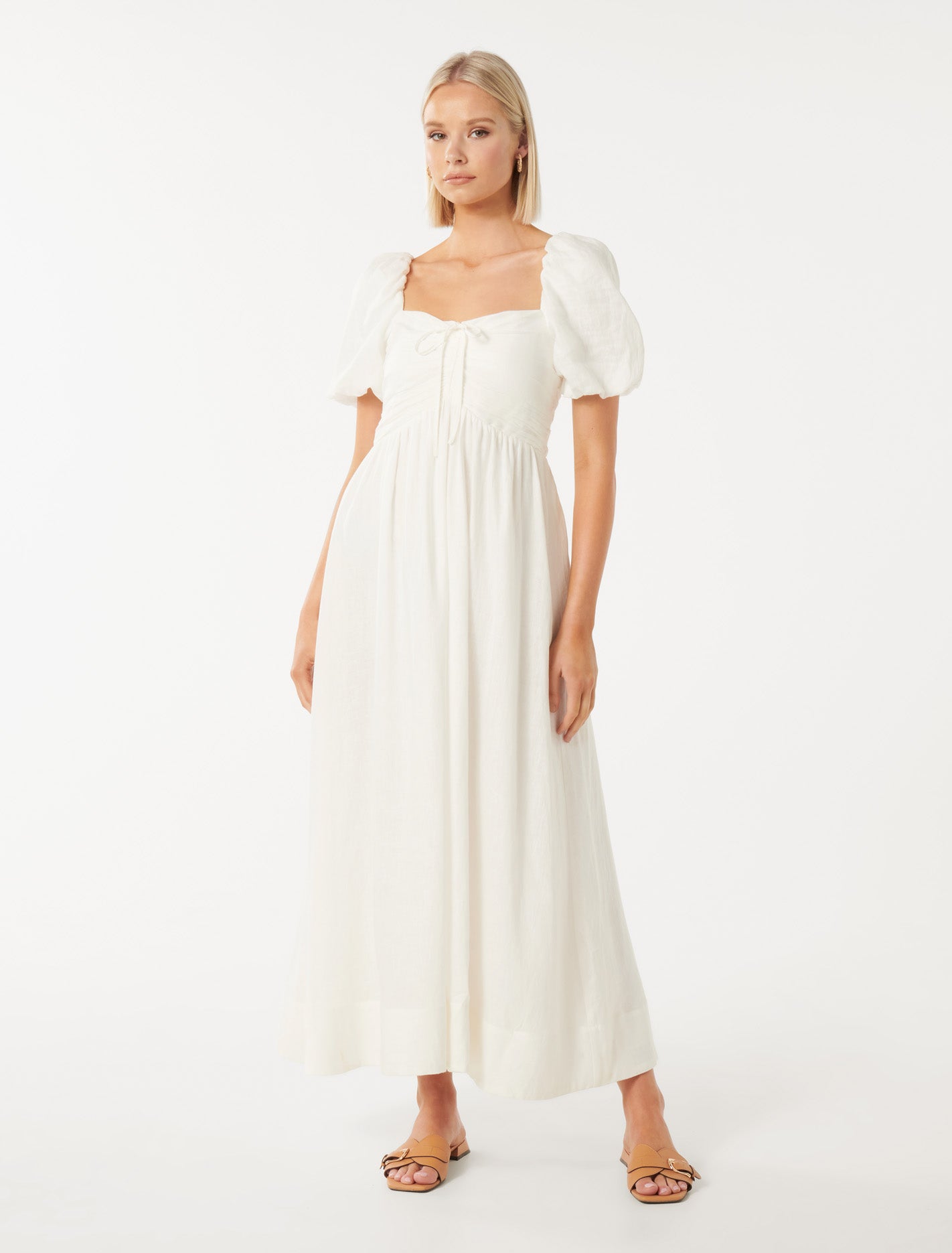 Destiny Ruched Bodice Midi Dress Porcelain